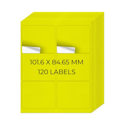 YIKIADA Neon Gelb Universal Etiketten 101,6 X 84,67 MM Vinyl Selbstklebend Ablösbar Blanko Aufkleber Bedruckbar Namenaufkleber Büro Adressetiketten für Tintenstrahl- und Laserdruckern 120 Stück YIKIADA Neon Gelb Universal Etiketten 101,6 X 84,67 MM Vinyl Selbstklebend Ablösbar Blanko Aufkleber Bedruckbar Namenaufkleber Büro Adressetiketten für Tintenstrahl- und Laserdruckern 120 Stück von YIKIADA