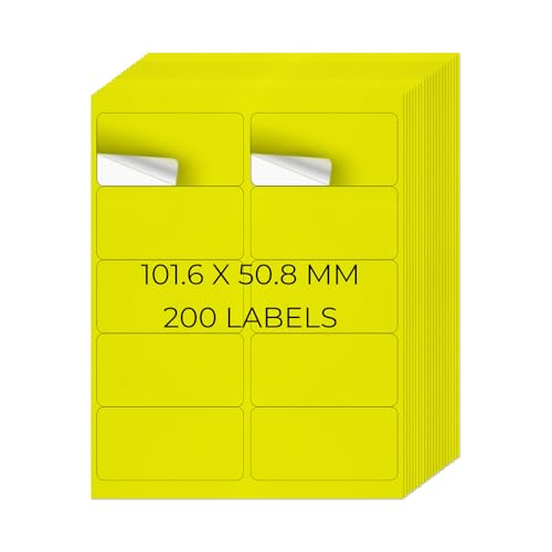 YIKIADA Neon Gelb Universal Etiketten 50,8 X 101,6 MM Vinyl Selbstklebend Ablösbar Blanko Aufkleber Bedruckbar Namenaufkleber Büro Adressetiketten für Tintenstrahl- und Laserdruckern 200 Stück YIKIADA Neon Gelb Universal Etiketten 50,8 X 101,6 MM Vinyl Selbstklebend Ablösbar Blanko Aufkleber Bedruckbar Namenaufkleber Büro Adressetiketten für Tintenstrahl- und Laserdruckern 200 Stück von YIKIADA