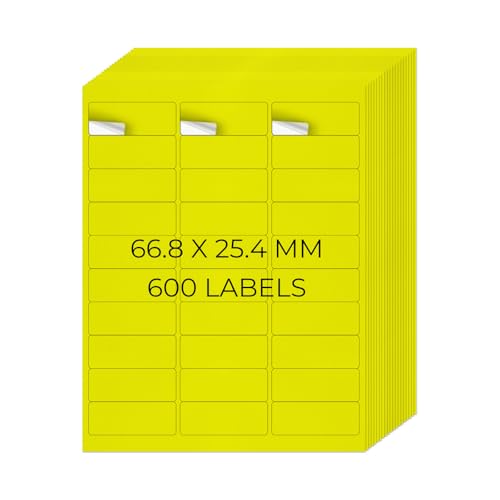 YIKIADA Neon Gelb Universal Etiketten 66,8 X 25,4 MM Vinyl Selbstklebend Ablösbar Blanko Aufkleber Bedruckbar Namenaufkleber Büro Adressetiketten für Tintenstrahl- und Laserdruckern 600 Stück YIKIADA Neon Gelb Universal Etiketten 66,8 X 25,4 MM Vinyl Selbstklebend Ablösbar Blanko Aufkleber Bedruckbar Namenaufkleber Büro Adressetiketten für Tintenstrahl- und Laserdruckern 600 Stück von YIKIADA