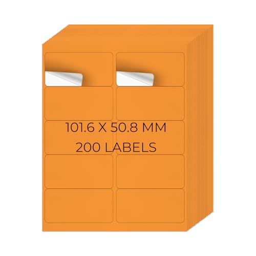 YIKIADA Neon Orange Universal Etiketten 50,8 × 101,6 MM Vinyl Selbstklebend Ablösbar Blanko Aufkleber Bedruckbar Namenaufkleber Büro Adressetiketten für Tintenstrahl- und Laserdruckern 200 Stück YIKIADA Neon Orange Universal Etiketten 50,8 × 101,6 MM Vinyl Selbstklebend Ablösbar Blanko Aufkleber Bedruckbar Namenaufkleber Büro Adressetiketten für Tintenstrahl- und Laserdruckern 200 Stück von YIKIADA