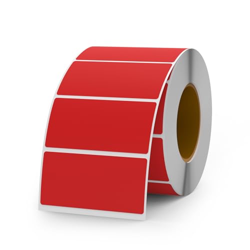 YIKIADA Rot Etiketten 25 × 50 mm Rechteckig Aufkleber Wasserdichte Vinyl Ablösbar Klebeetiketten Selbstklebend Namensschild Rolle für Umzug Büro Lager Haus 500 Stück von YIKIADA