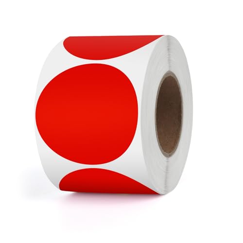 YIKIADA Rot Punkte Thermo-Etikett Vinyl 50 mm Selbstklebend Rolle Adressaufkleber Wasserdicht Drucker Aufkleber für Logo Barcode QR Code Inventar 500 Stück von YIKIADA