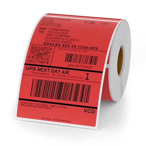 YIKIADA Rot Thermo-Etikett Vinyl 150 x 100 mm Rolle Perforierte Selbstklebend Thermodirekt Aufkleber Wasserdicht Versandetikette für Barcode QR Code 250 Stück von YIKIADA