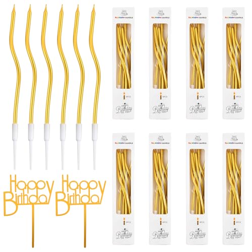 48 Stück Gebogen Geburtstag Kerzen, Dünne Lange Golden Geburtstagskerze Mit Haltern, Gold Spiral Kerzen, für Kuchen und Cupcakes, für Hochzeitsparty Dekoration, Abschlussfeier 48 Stück Gebogen Geburtstag Kerzen, Dünne Lange Golden Geburtstagskerze Mit Haltern, Gold Spiral Kerzen, für Kuchen und Cupcakes, für Hochzeitsparty Dekoration, Abschlussfeier von YILANJIN