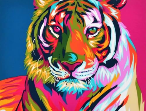YILANJIN Malen Nach Zahlen Tiger, DIY Handgemalt Ölgemälde Leinwand Kits, Abstrakte Öl Hand Malerei, Bunte Tiger, zur Heimdekoration, Kein Rahmen für Kinder Erwachsene Anfänger(40x50cm) von YILANJIN