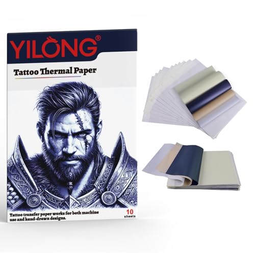 Schablonen-Transferpapier zum Tätowieren, 10 Blatt temporäres Tattoo-Papier mit gestrichelten Linien, 4 Schichten A4-Größe, Thermoschablonenpapier für Tattoo-Schablonendrucker, Tattoo-Kits und Zubehör von YILONG
