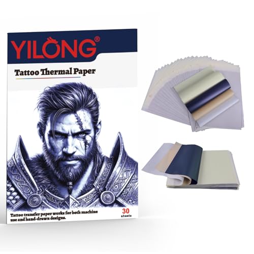 Schablonen-Transferpapier zum Tätowieren, 30 Blatt temporäres Tattoo-Papier mit gestrichelten Linien, 4 Schichten A4-Größe, Thermo-Schablonenpapier für Tattoo-Schablonendrucker, Tattoo-Kits und Schablonen-Transferpapier zum Tätowieren, 30 Blatt temporäres Tattoo-Papier mit gestrichelten Linien, 4 Schichten A4-Größe, Thermo-Schablonenpapier für Tattoo-Schablonendrucker, Tattoo-Kits und von YILONG