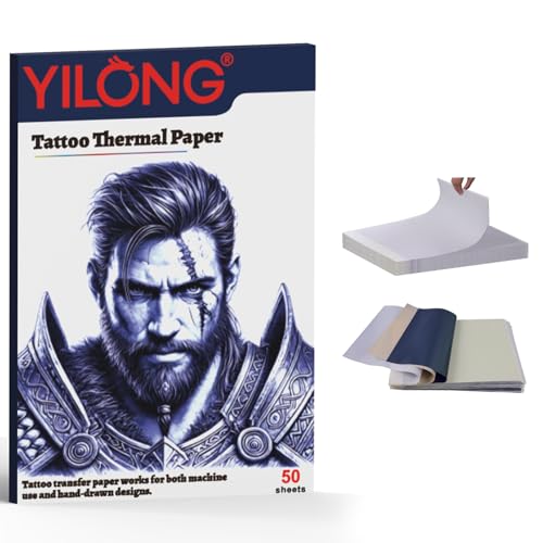 Schablonen-Transferpapier zum Tätowieren, 50 Blatt temporäres Tattoo-Papier mit gestrichelten Linien, 4 Schichten A4-Größe, Thermo-Schablonenpapier für Tattoo-Schablonendrucker, Tattoo-Kits und von YILONG