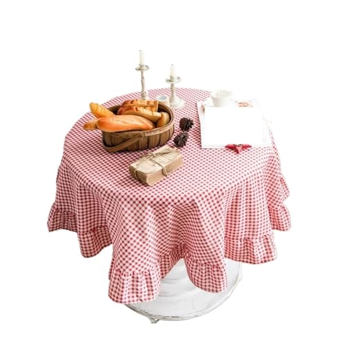 Baumwolle Leinen Amerikanische Rosa Plaid Rüschen Runde Tischdecke Quaste Able Tee Tisch Karte Abdeckung Esszimmer Für Wohnzimmer Esszimmer von YILWPV