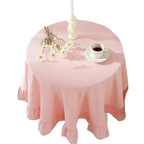 Baumwolle Solide Retro Rüschen Runde Tischdecke for Hochzeit Tisch Tee Abdeckung Für Wohnzimmer Esszimmer(Diameter 100cm) von YILWPV
