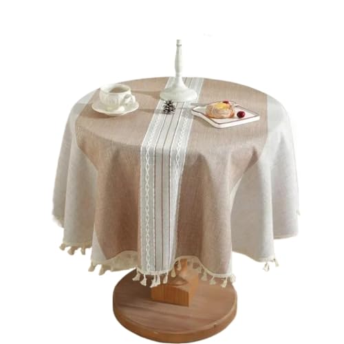 Runde Tischdecke mit Fransenkante, prägnanter Esstisch, Rutschfester Stoff, Tischdekoration, Hintergrundtuch Für Wohnzimmer Esszimmer(Coffee,Diameter 120cm) von YILWPV