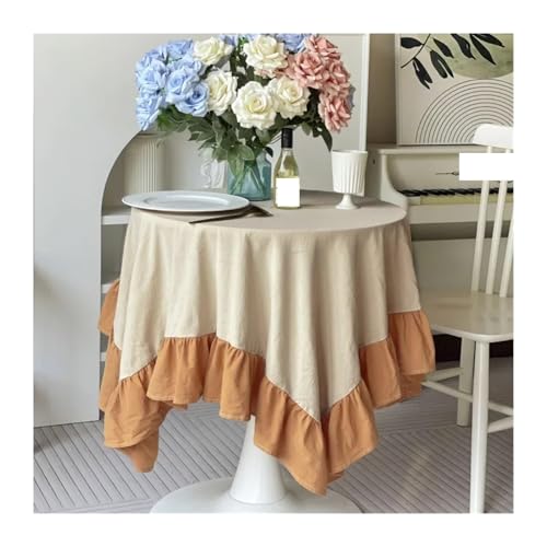 Runde Tischdecken im Retro-Stil, waschbare Stoff-Tischdecken for Restaurant, Küche, Hochzeit, Party-Dekoration Für Wohnzimmer Esszimmer(Beige,Diameter 90cm) von YILWPV