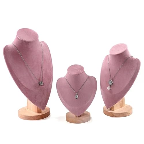 YILWPV Kettenständer 3 Teile/satz Samt Schmuck Display Modell Büste Zeigen Aussteller Halskette Anhänger Mannequin Schmuck Ständer Organizer(Pink) von YILWPV
