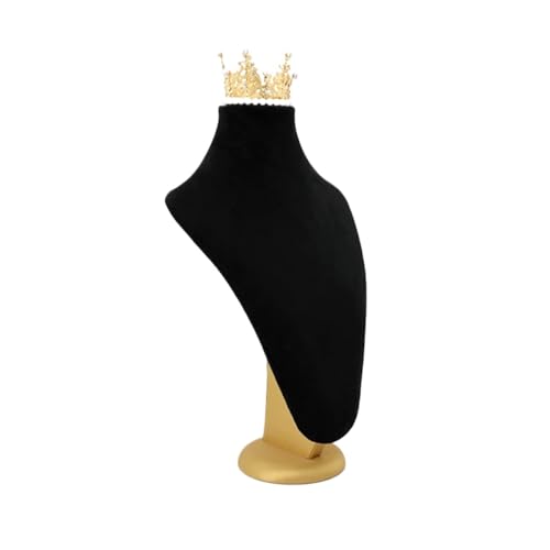 YILWPV Kettenständer Samt-Portrait-Halsketten-Ausstellungsstand-Halter-Schmuck-Mannequin-Büste mit goldener Krone for Schaufenster-Halsketten-Anhänger(Black Large) von YILWPV