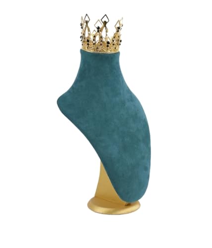 YILWPV Kettenständer Samt-Portrait-Halsketten-Ausstellungsstand-Halter-Schmuck-Mannequin-Büste mit goldener Krone for Schaufenster-Halsketten-Anhänger(Green Medium) von YILWPV