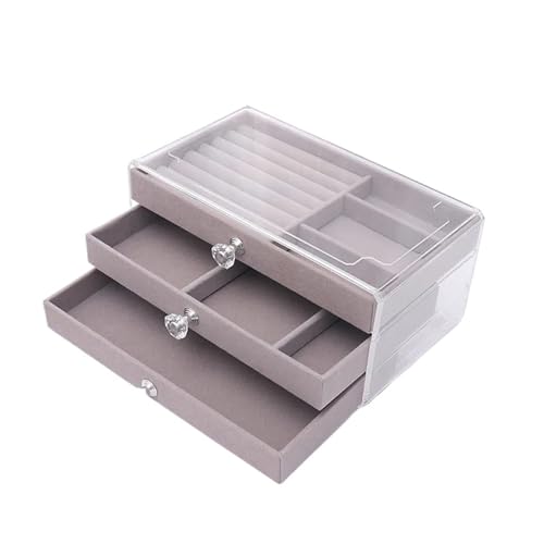 YILWPV Schmuckkästchen Dreischichtige transparente Schublade for Ohrringe, Armbänder, Schmuck, Aufbewahrungsbox, Ohrringe, Ring, Schmuck, Schmuckschatulle(GRAY) von YILWPV
