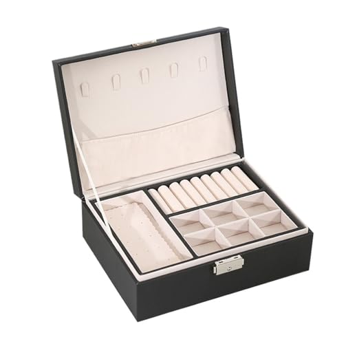 YILWPV Schmuckkästchen Schmuckkästchen, Ringkästchen, Schmuckschatullen mit PU-Leder-Schmuckaufbewahrungs-Organizer und Make-up-Etui(Black) von YILWPV