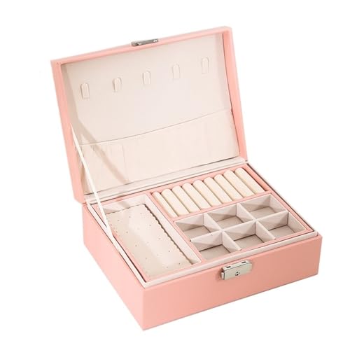 YILWPV Schmuckkästchen Schmuckkästchen, Ringkästchen, Schmuckschatullen mit PU-Leder-Schmuckaufbewahrungs-Organizer und Make-up-Etui(Pink) von YILWPV