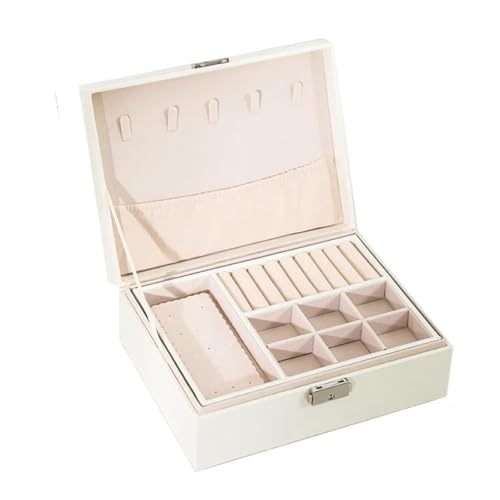 YILWPV Schmuckkästchen Schmuckkästchen, Ringkästchen, Schmuckschatullen mit PU-Leder-Schmuckaufbewahrungs-Organizer und Make-up-Etui(White) von YILWPV