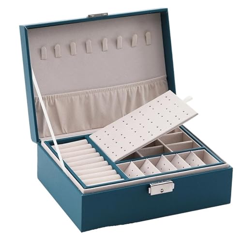 YILWPV Schmuckkästchen Schmuckschatulle, Ringbox, Schmuckkästchen und Verpackung mit PU-Leder-Schmuckaufbewahrungs-Organizer und Make-up-Etui(Blue) von YILWPV