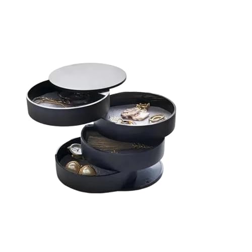 YILWPV Schmuckkästchen Schmuckschatulle, drehbar, mehrschichtig, Flanell, Schreibtisch-Aufbewahrungsbox, Haarschmuck, Schmuckschatulle, Schmuck-Organizer, Vitrine(Black) von YILWPV