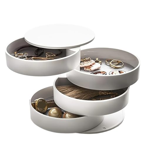 YILWPV Schmuckkästchen Schmuckschatulle, drehbar, mehrschichtig, Flanell, Schreibtisch-Aufbewahrungsbox, Haarschmuck, Schmuckschatulle, Schmuck-Organizer, Vitrine(White) von YILWPV