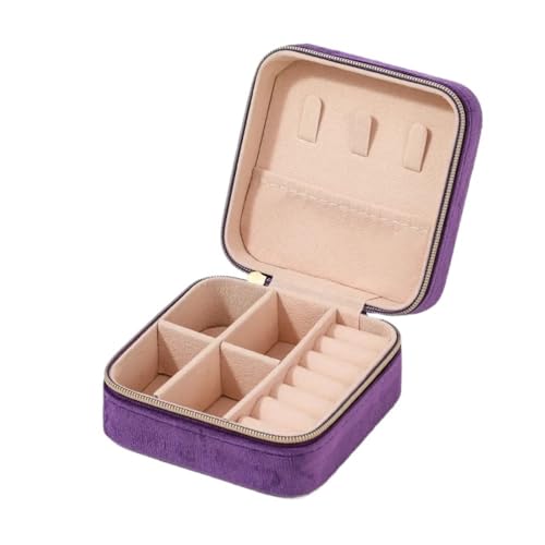 YILWPV Schmuckkästchen Schmuckschatulle for Frauen, Halskette, Ring, Ohrringe, Organizer, Halter, Reise, tragbarer Reißverschluss, quadratischer Schmuck-Aufbewahrungskoffer(PURPLE) von YILWPV