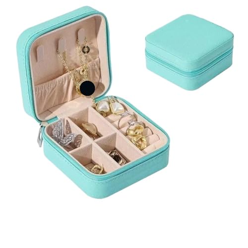 YILWPV Schmuckkästchen Tragbare Schmuck-Aufbewahrungsbox, Mini-Reise-Schmuck-Reißverschluss-Etui, Ohrringe, Halskette, Ring, Schmuckschatulle, Leder-Aufbewahrung(Blue) von YILWPV