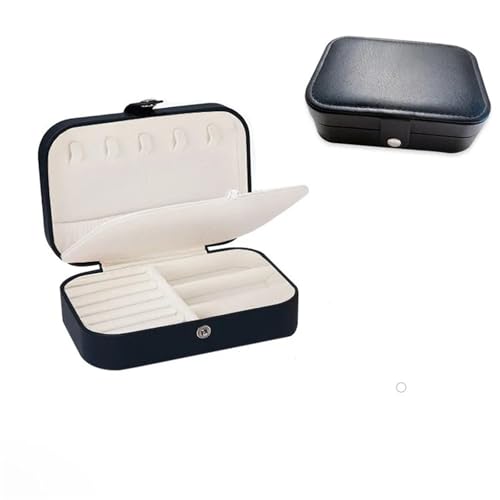 YILWPV Schmuckkästchen Tragbare Schmuckschatulle, Schmuck-Organizer, Display, Reise-Schmucketui, Boxen, Knopf, Leder, Aufbewahrung, Reißverschluss(Black) von YILWPV