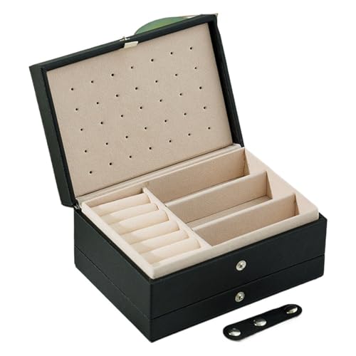 YILWPV Schmuckkästchen Tragbare Schmuckschatulle, Schmuck-Organizer, Display, Reise-Schmucketui, Boxen, Knopf, Leder, Aufbewahrung, Reißverschluss(Black) von YILWPV
