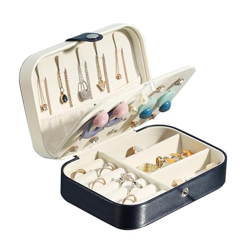 YILWPV Schmuckkästchen Tragbare Schmuckschatulle, Schmuck-Organizer, Display, Reise-Schmucketui, Boxen, Knopf, Leder, Aufbewahrung, Reißverschluss(Blue) von YILWPV