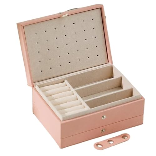 YILWPV Schmuckkästchen Tragbare Schmuckschatulle, Schmuck-Organizer, Display, Reise-Schmucketui, Boxen, Knopf, Leder, Aufbewahrung, Reißverschluss(Pink) von YILWPV