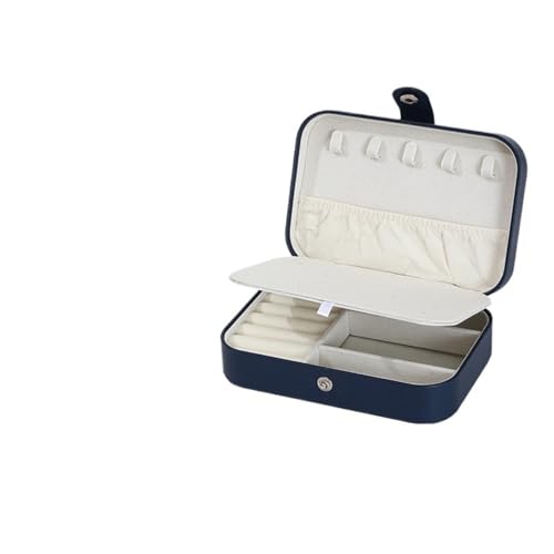 YILWPV Schmuckkästchen Tragbare Schmuckschatulle, Schmuck-Organizer, Display, Reise-Schmucketui, Boxen, Knopf, Leder, Aufbewahrung, Reißverschluss, Juweliere(Deep blue) von YILWPV