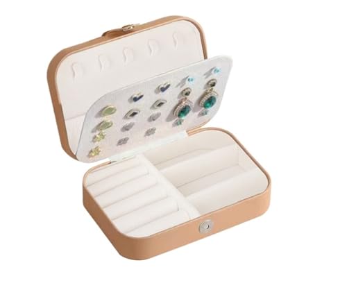 YILWPV Schmuckkästchen Tragbare Schmuckschatulle, Schmuck-Organizer, Display, Reise-Schmucketui, Boxen, Knopf, Leder, Aufbewahrung, Reißverschluss, Juweliere(Khaki) von YILWPV