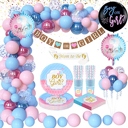 YIMAKJ 150 Stück Gender Reveal Party Deko, Gender Reveal Party Luftballon Girlande, Boy or Girl Balloon, Baby Shower Party Boy Or Girl Tableware Set für Gender Reveal, Baby Shower Party Decoration von YIMAKJ