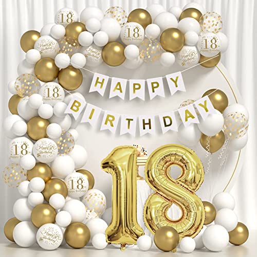 YIMAKJ 18 Geburtstag Deko, 18. Geburtstag Mädchen Junge, 18 Jahr Geburtstagdeko, Happy Birthday Luftballons Girlande Weiß Gold Deko, Geburtstag Konfetti Luftballons, 18 Happy Birthday Banner YIMAKJ 18 Geburtstag Deko, 18. Geburtstag Mädchen Junge, 18 Jahr Geburtstagdeko, Happy Birthday Luftballons Girlande Weiß Gold Deko, Geburtstag Konfetti Luftballons, 18 Happy Birthday Banner von YIMAKJ