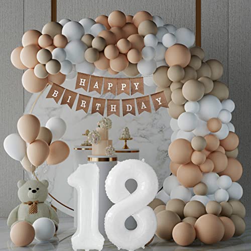 18 Geburtstag Deko, Sandweiß Luftballon Girlande Geburtstag, 18. Geburtstag Mädchen Junge, 18 Jahr Geburtstagdeko, Deko 18. Geburtstag Frauen, Happy Birthday Party Decorations von YIMAKJ