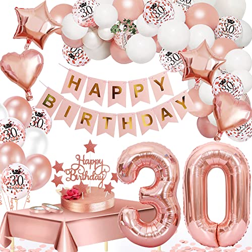 30 Geburtstag Deko, 30. Geburtstag Frauen, 30 Jahr Geburtstagdeko, Happy Birthday Girlande Ballon Rosa Deko, Deko 30. Geburtstag Damen, Rosegold Konfetti Luftballons, Birthday Party Decorations von YIMAKJ