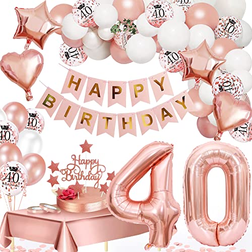 40 Geburtstag Deko, 40. Geburtstag Frauen, 40 Jahr Geburtstagdeko, Happy Birthday Girlande Ballon Rosa Deko, Deko 40. Geburtstag Damen, Rosegold Konfetti Luftballons, Birthday Party Decorations von YIMAKJ