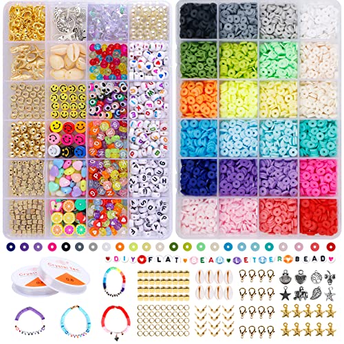 YIMAKJ 7000+ Stück Perlen Set Polymer Clay Perlen, 24 Farben 6mm Flache Clay Perlen, Und Elastische Schnur Handgemachtes Perlen Set Für DIY Schmuck Halskette, Armband, Schmuckherstellungs YIMAKJ 7000+ Stück Perlen Set Polymer Clay Perlen, 24 Farben 6mm Flache Clay Perlen, Und Elastische Schnur Handgemachtes Perlen Set Für DIY Schmuck Halskette, Armband, Schmuckherstellungs von YIMAKJ