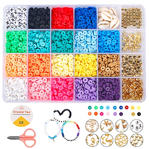 YIMAKJ DIY Schmuck Basteln Set Bunte Flache Runde Polymer Clay Perlen, 3000 Stück 6mm Bunte Lose Perlen Bastel Set für Armband Ohrring Halskette Schmuckherstellung Kinder Mädchen Geschenk von YIMAKJ