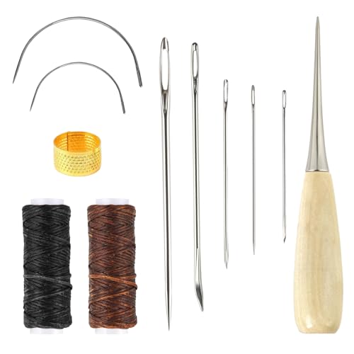 YIMETOP 11-teiliges Ledernadel Set - Professionelles Leder Nähwerkzeug mit Bohrahle, Wachsfaden & Fingerhut für Taschen, Sofas, Schuhe (DIY Reparatur Set) von YIMETOP
