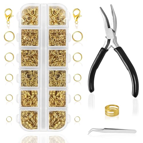 YIMETOP 1200 Stück Biegeringe zur Schmuckherstellung, Biegeringe und Halskettenverschlüsse mit Biegeringzange, Werkzeug für die DIY-Schmuckherstellung und Halskettenreparatur (Gold) von YIMETOP
