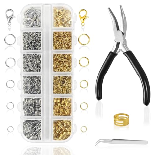 YIMETOP 1200 Stück Biegeringe zur Schmuckherstellung, Biegeringe und Halskettenverschlüsse mit Biegeringzange, Werkzeug für die DIY-Schmuckherstellung und Halskettenreparatur (Gold,Silber) von YIMETOP