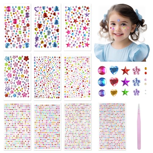 YIMETOP 3500 Stück Glitzersteine Selbstklebend, Bunt Strasssteine Selbstklebend, Glitzersteine zum Basteln Verschiedene Formen, Glitzer Sticker für Kinder Handwerke Bastelsachen Fotorahmen von YIMETOP