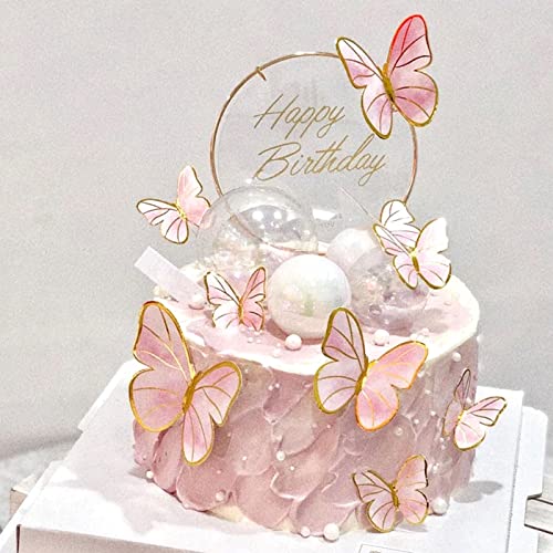 21 Stück Schmetterlinge Torten Deko, Tortendeko Schmetterling, 3D Dreidimensional Schmetterlinge Deko Torte, Tortendeko Geburtstag Schmetterling Cupcake Topper (1*Rosa & Lila) von YIMXUAN