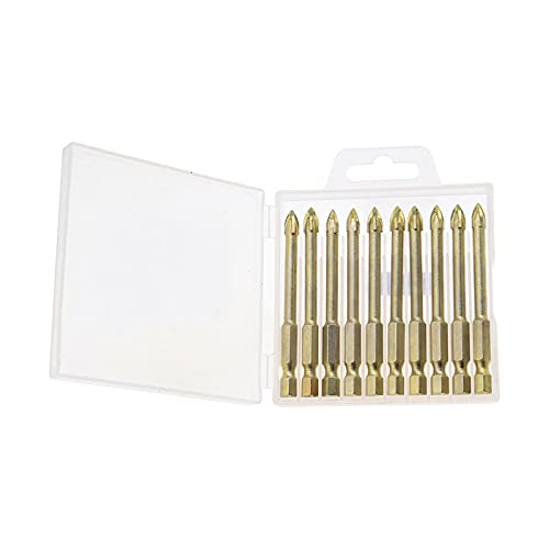 YINETTECH 10 x Keramikbohrer mit Kasten-Kit, Titanbeschichteter Kreuz-Speerkopf für Keramik, Fliesen, Marmor, Spiegel und Glas, 6 mm YINETTECH 10 x Keramikbohrer mit Kasten-Kit, Titanbeschichteter Kreuz-Speerkopf für Keramik, Fliesen, Marmor, Spiegel und Glas, 6 mm von YINETTECH