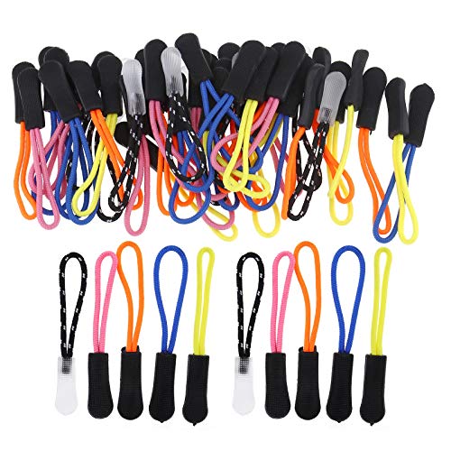 YINETTECH 60 Stück Mehrfarbig / 50 Stück Schwarz / 50 Stück 12 Farben Nylon Schnüre Reißverschluss Schieber Verlängerung für Rucksäcke Camping Sport Kleidung Multiple Color von YINETTECH