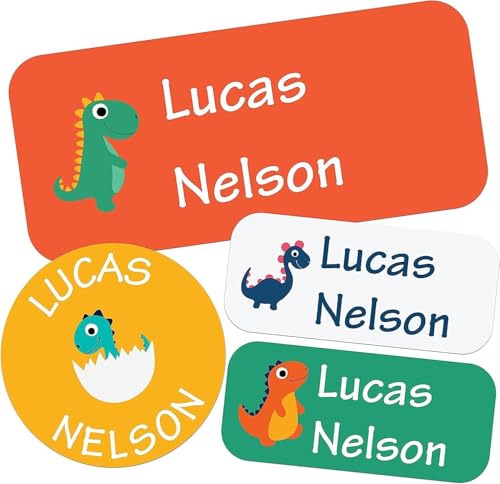 YINFEIAI Namensaufkleber - 135 personalisierbare Aufkleber zum Beschriften von Stiften, Schule-Etiketten & Kindersachen. Wasserfest & perfekt für Schule & Kindergarten (Dinosaurs) von YINFEIAI