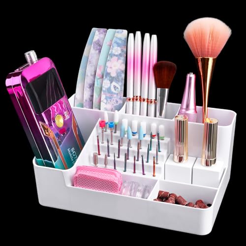 YINGJEE Nagelbohrerhalter & 28 Löcher Nagelbohrer Halter, Transparente Acryl-Nagelbohrmaschine Aufbewahrungsbox, Professionelle Nagelbohrer-Organizer-Tasche für Maniküre-Werkzeuge, Weiß von YINGJEE